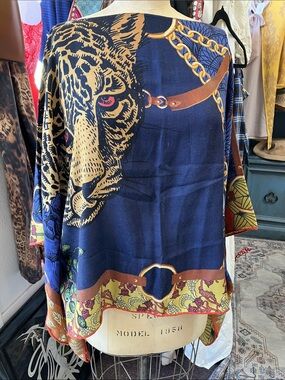 Rani Arabella Hand Printed Poncho Cashmere Silk Wool One Size